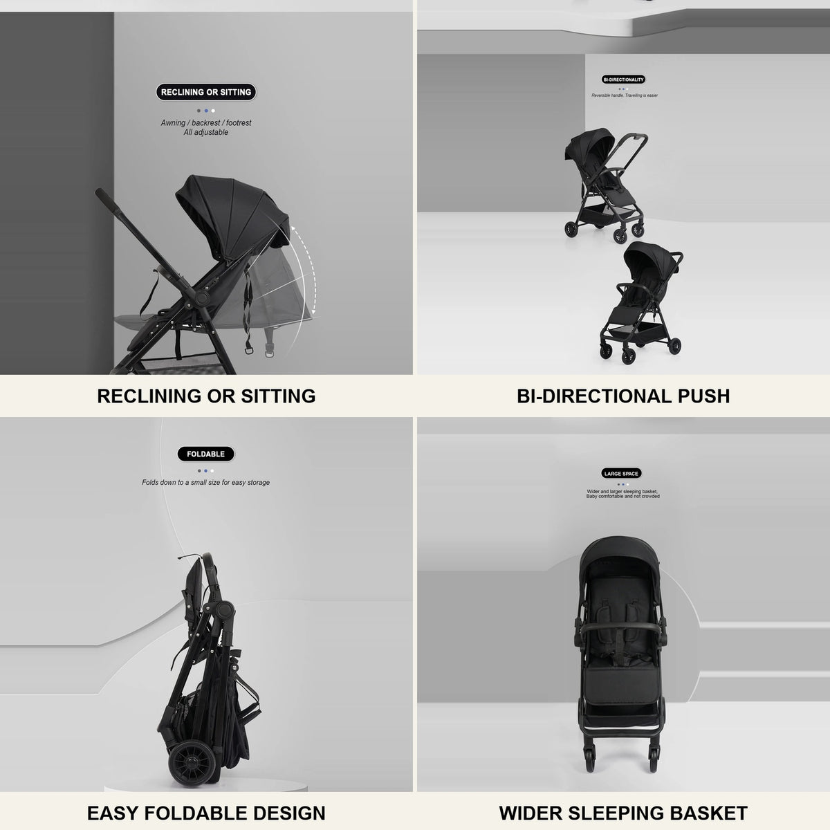 Wholesale Oem Odm Baby Stroller Buggy Pram Reversible Handle Adjustable Backrest Oxford Fabric Stainless Steel Frame 20kg Load