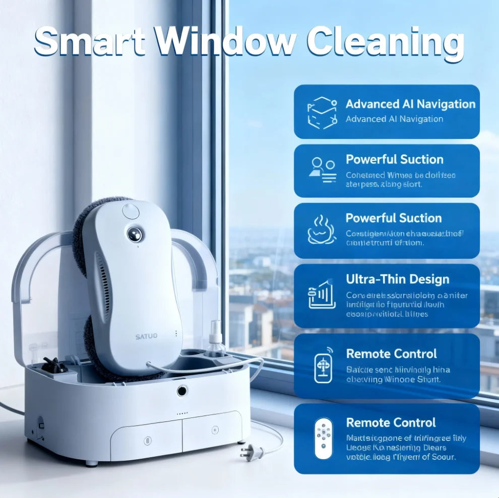 1W1000 Automatic Window Cleaner Robot Ultrasonic Spray 2 fl oz Grey